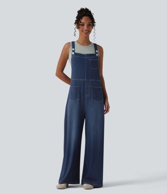 Halara Flex™ - Salopette décontractée et drapée en lyocell lavé, avec de multiples poches et des bretelles réglables