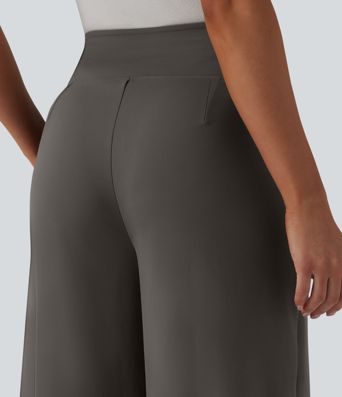 Halara Flex™ DayStretch High Waisted Tummy Control Crossover Cropped Wide Leg Work Pants with Pockets