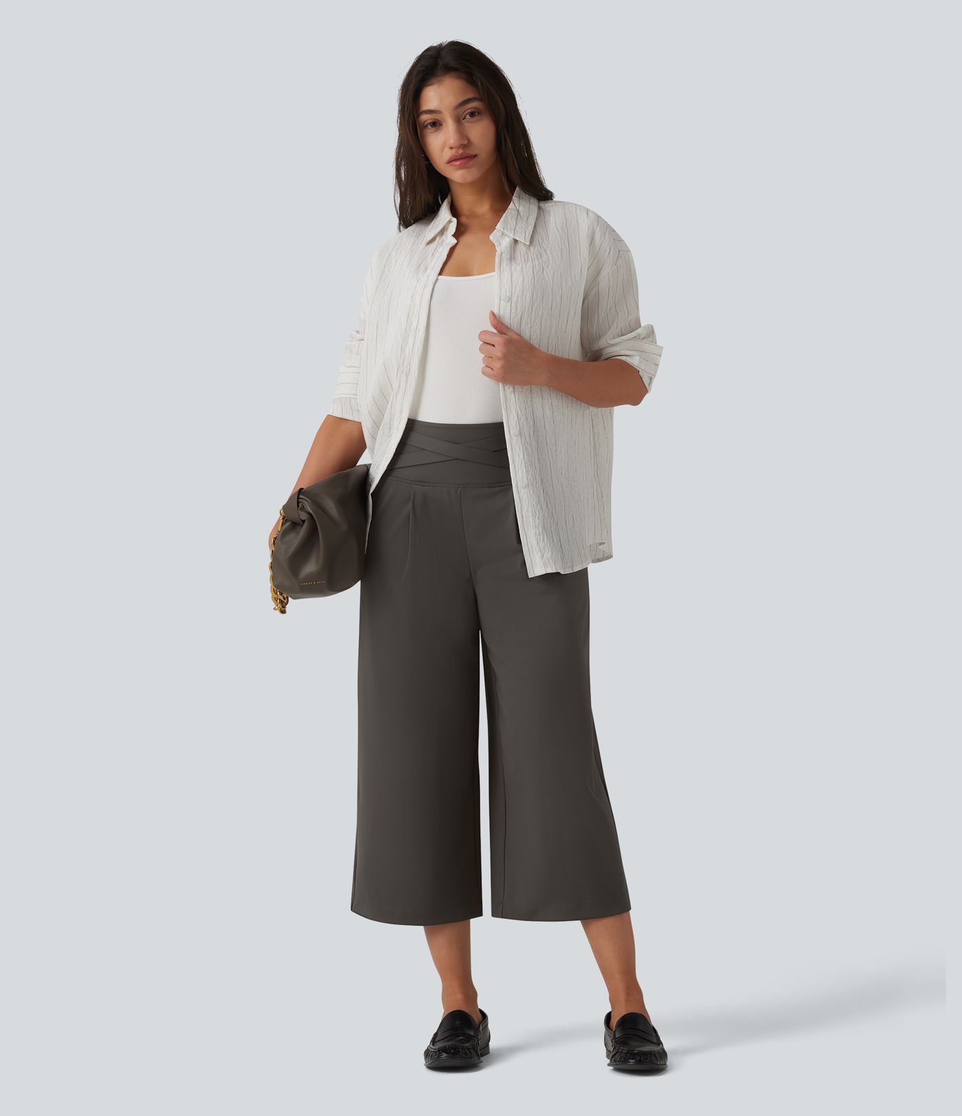 Halara Flex™ DayStretch High Waisted Tummy Control Crossover Cropped Wide Leg Work Pants with Pockets