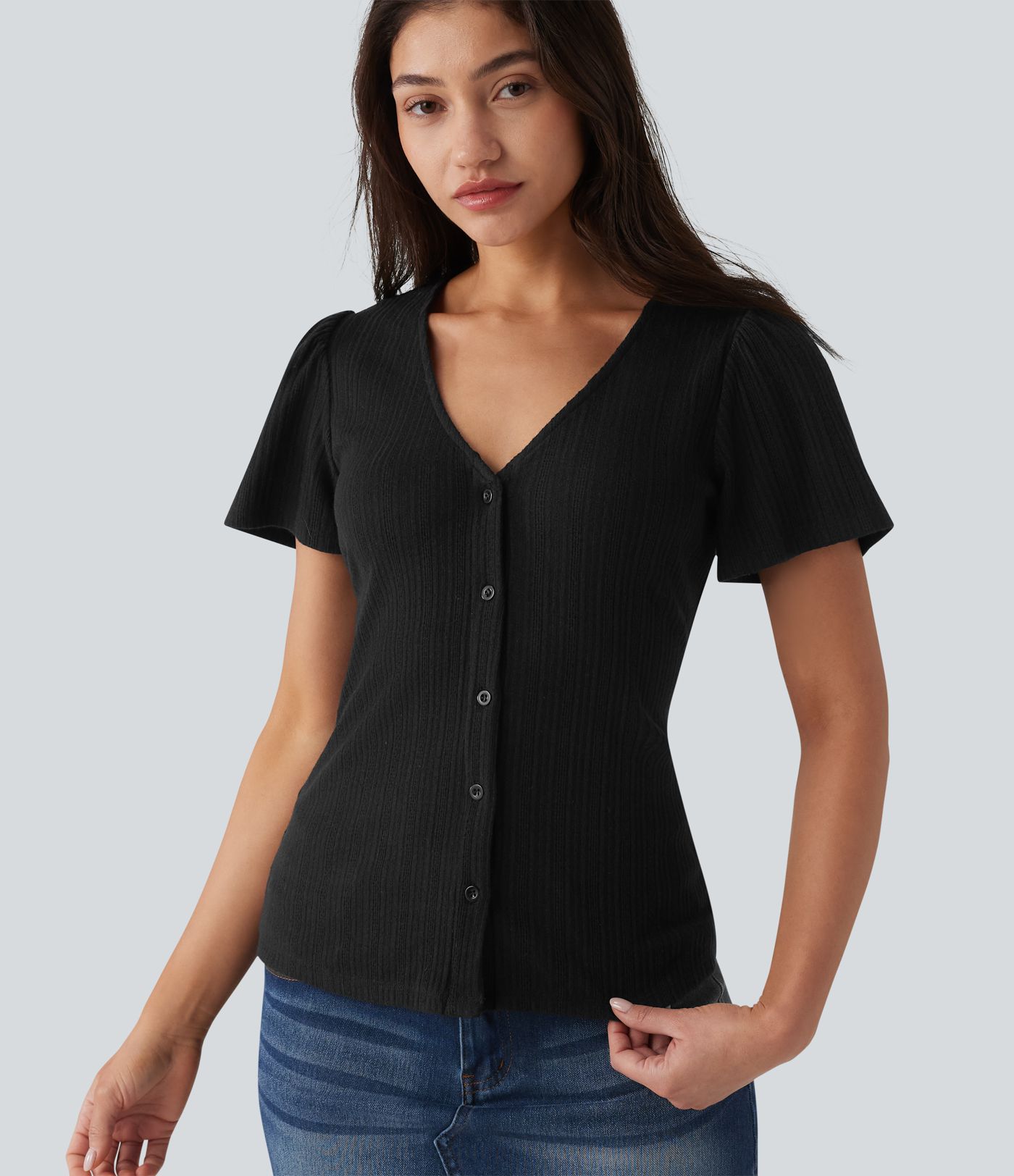 V Neck Short Sleeve Casual Top