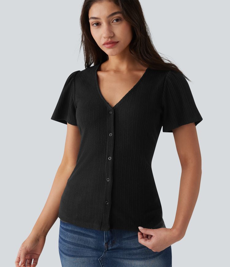 V Neck Short Sleeve Casual Top