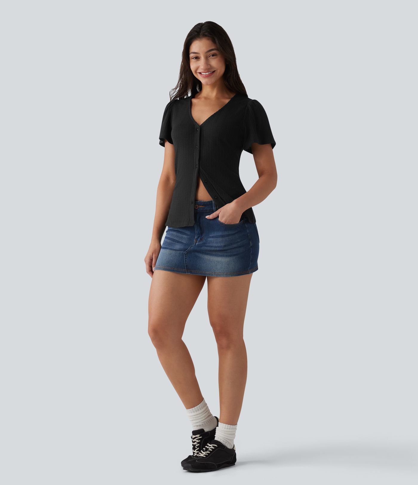 V Neck Short Sleeve Casual Top