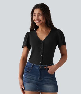 V Neck Short Sleeve Casual Top