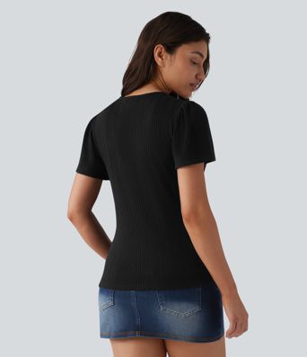 V Neck Short Sleeve Casual Top