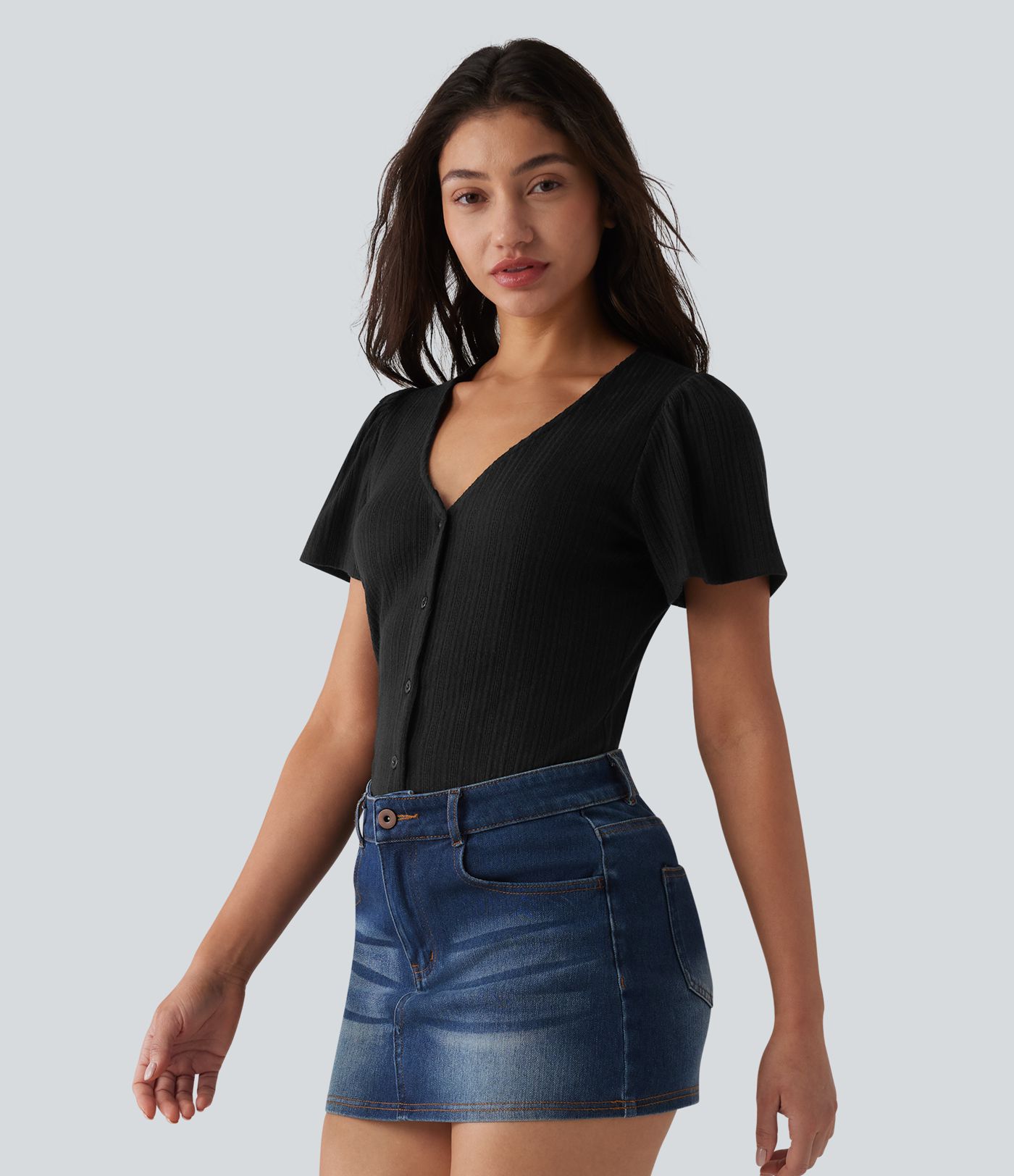 V Neck Short Sleeve Casual Top