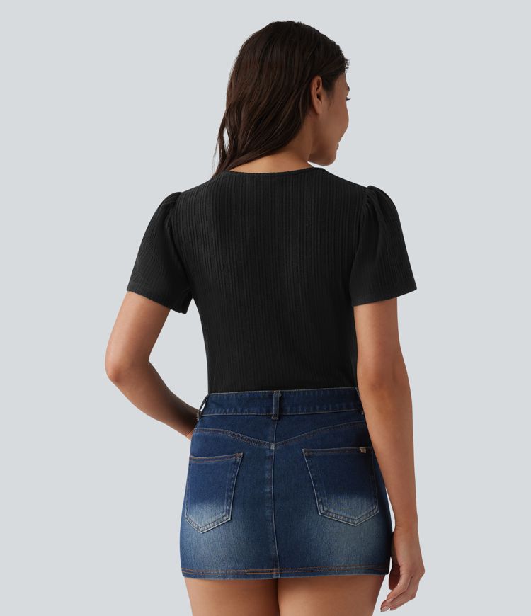 V Neck Short Sleeve Casual Top