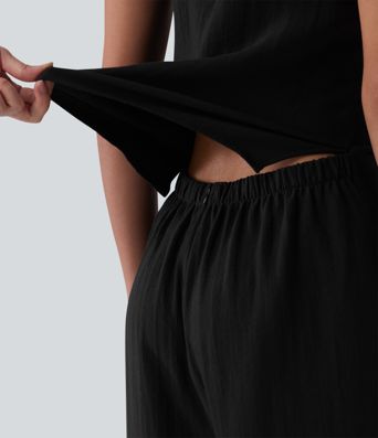 Scoop Neck Sleeveless Tie-front Casual Linen-Feel Jumpsuit with Pockets-Easy Peezy