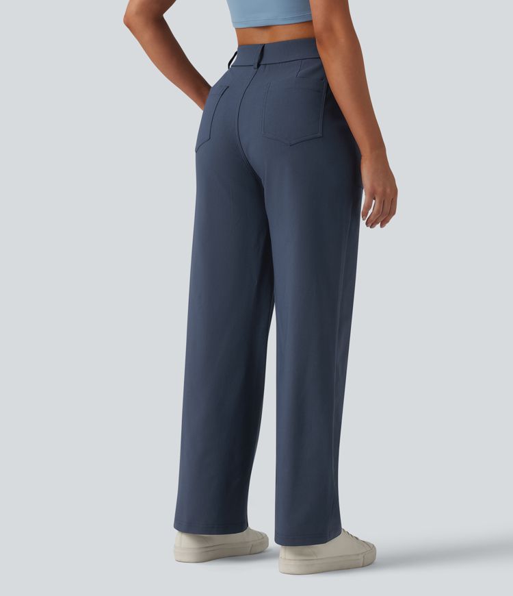 High Waisted Casual Straight Leg Pants with Pockets