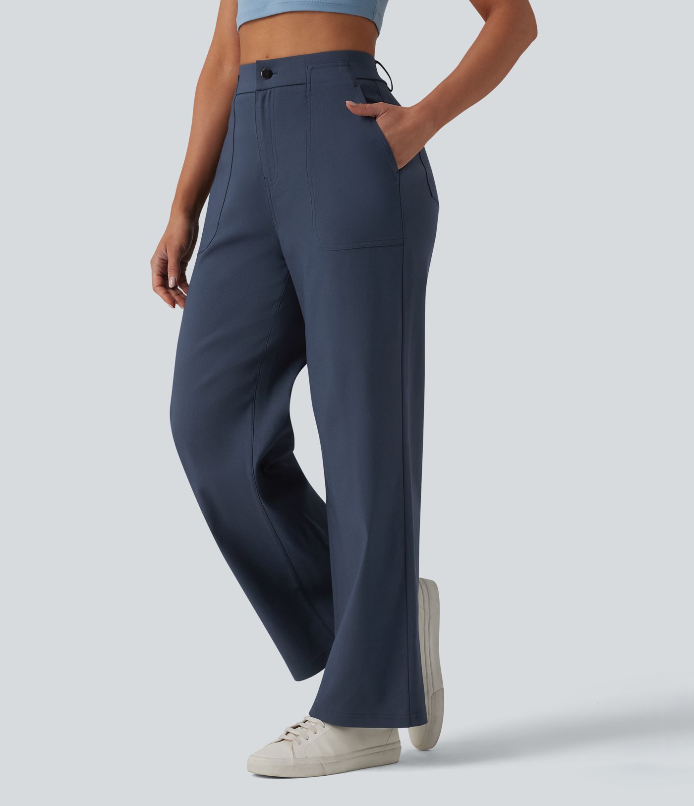 High Waisted Casual Straight Leg Pants with Pockets