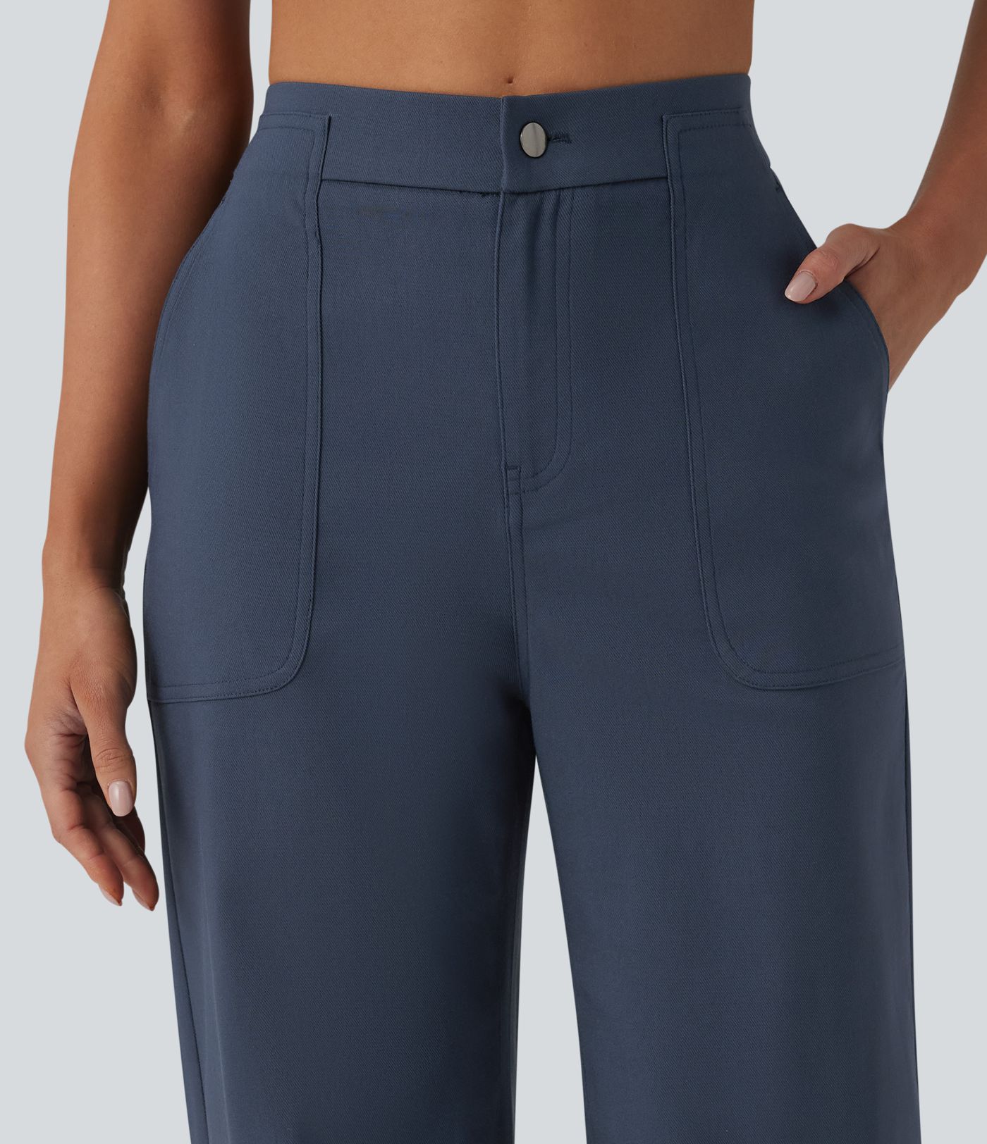 High Waisted Casual Straight Leg Pants with Pockets