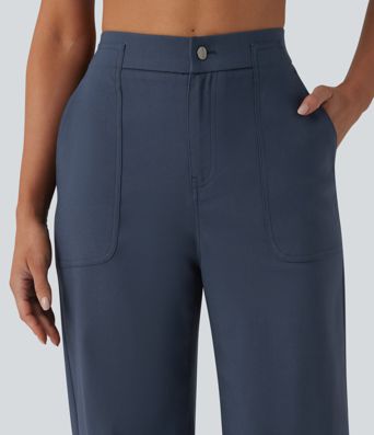 High Waisted Casual Straight Leg Pants with Pockets