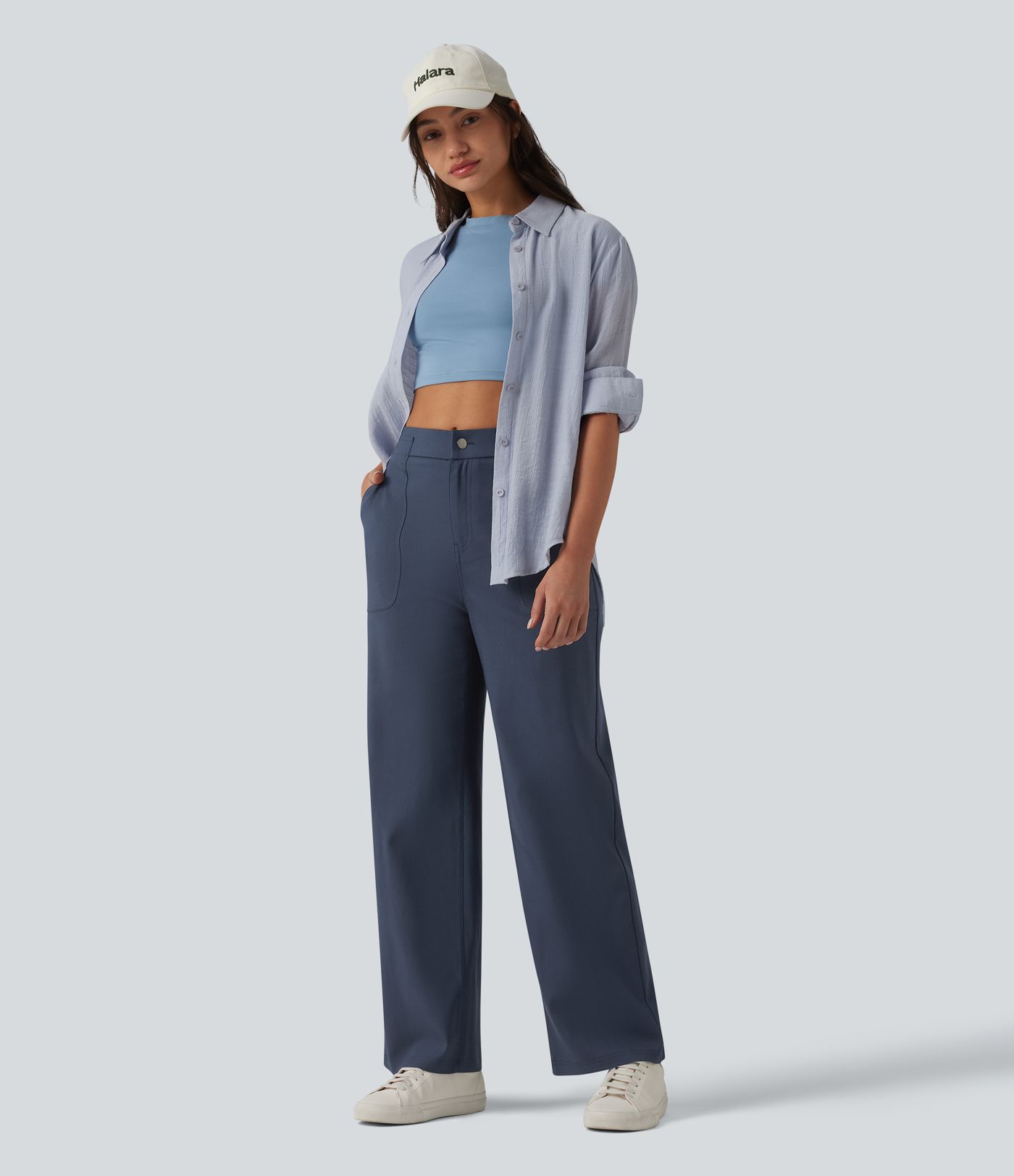 High Waisted Casual Straight Leg Pants with Pockets