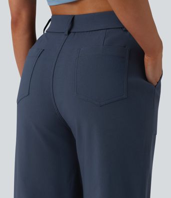 High Waisted Casual Straight Leg Pants with Pockets