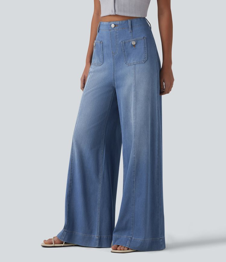 Halara Flex™ High Waisted Wide Leg Flare Casual Jeans with Pockets