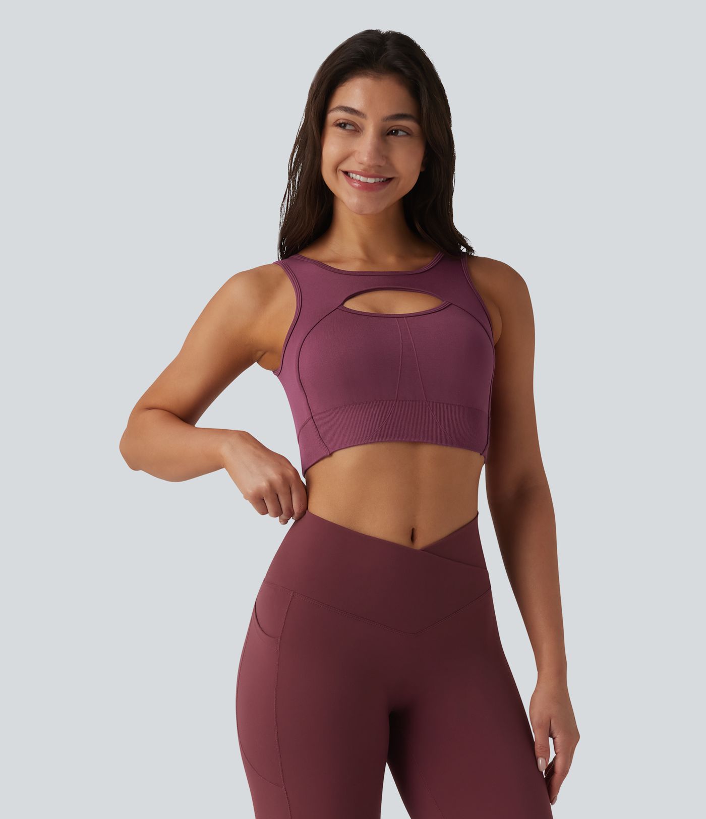OneForm Seamless Flow Low Support Cut-out Built-in Bra Yoga Sports Bra-Front and Back Wearable