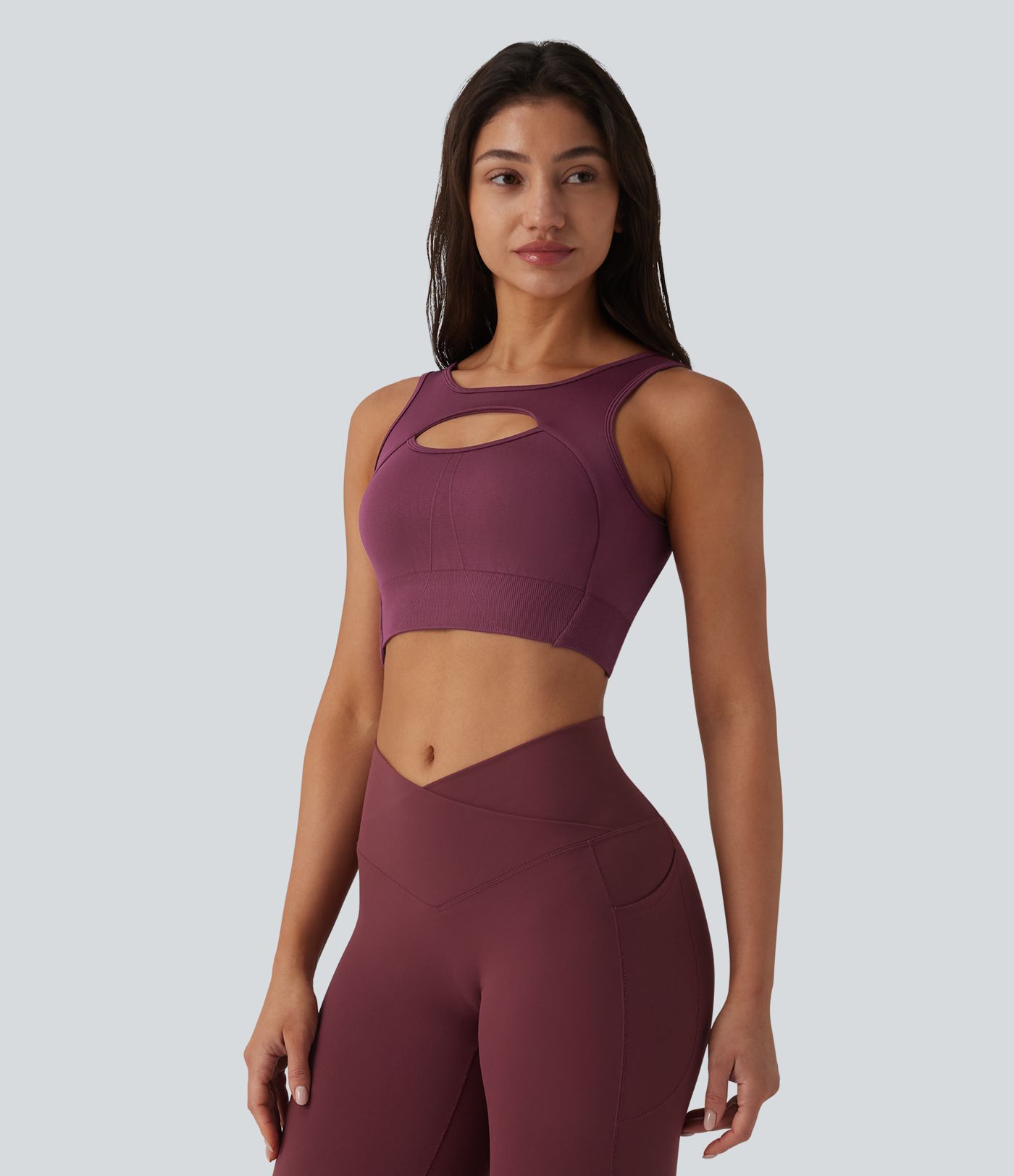 OneForm Seamless Flow Low Support Cut-out Built-in Bra Yoga Sports Bra-Front and Back Wearable