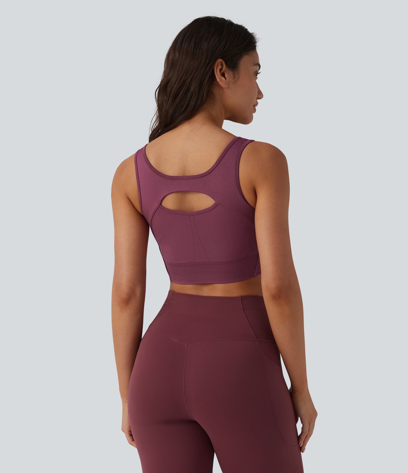 OneForm Seamless Flow Low Support Cut-out Built-in Bra Yoga Sports Bra-Front and Back Wearable