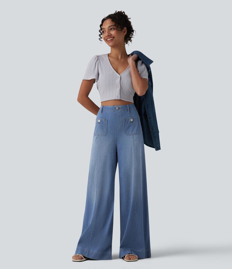 Halara Flex™ High Waisted Wide Leg Flare Casual Jeans with Pockets