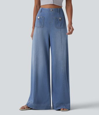 Halara Flex™ High Waisted Wide Leg Flare Casual Jeans with Pockets