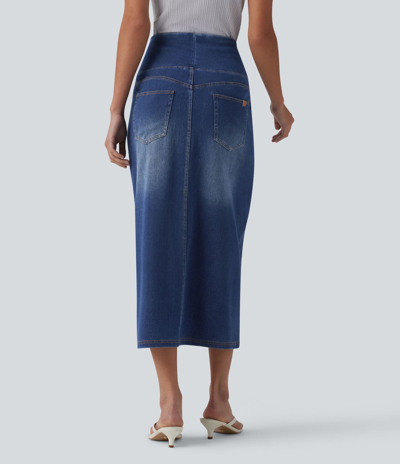 Halara Flex™ Jupe midi en denim taille haute ventre plat avec poches