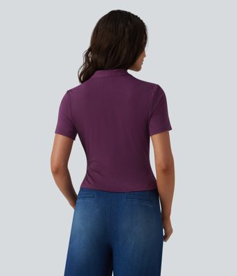 V Neck Short Sleeve Work Blouse