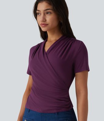 V Neck Short Sleeve Work Blouse