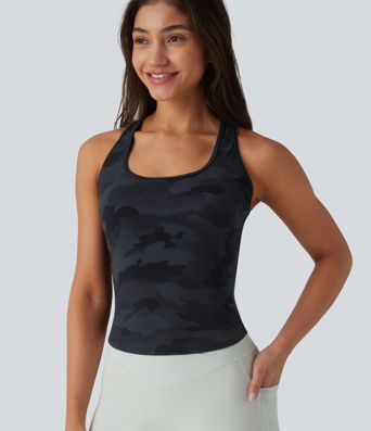 Halara UltraSculpt™ Camo Print U-Neck Racerback Built-in Bra Yoga Tank Top