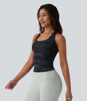 Halara UltraSculpt™ Camo Print U-Neck Racerback Built-in Bra Yoga Tank Top