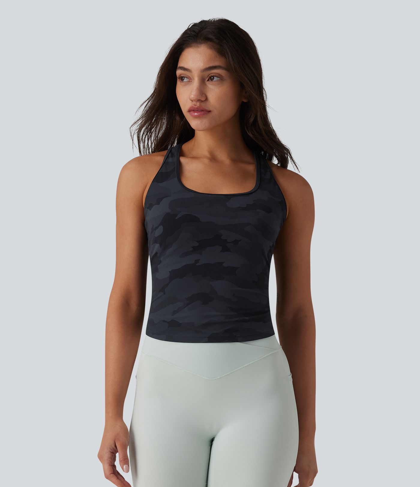 Halara UltraSculpt™ Camo Print U-Neck Racerback Built-in Bra Yoga Tank Top