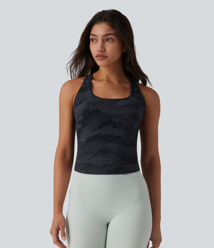 Halara UltraSculpt™ Camo Print U-Neck Racerback Built-in Bra Yoga Tank Top