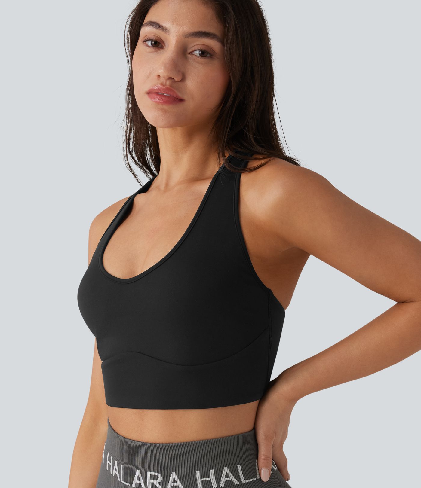 SoftlyZero™ Plush Low Support Racerback U-Neck Built-in Bra Yoga Sports Bra with Pocket