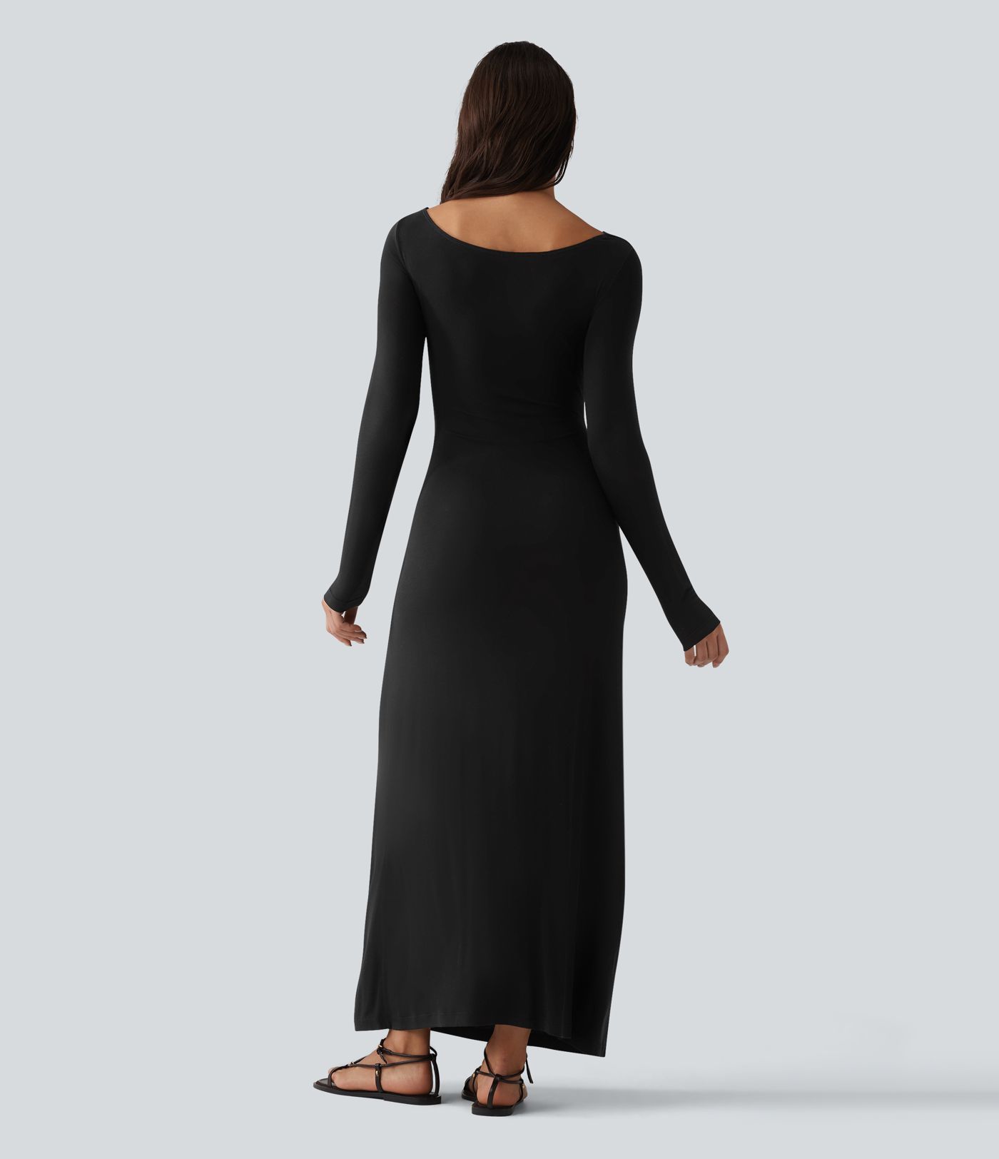 Ribbed Cowl Neck Contrast Lace Long Sleeve Maxi Casual Dress