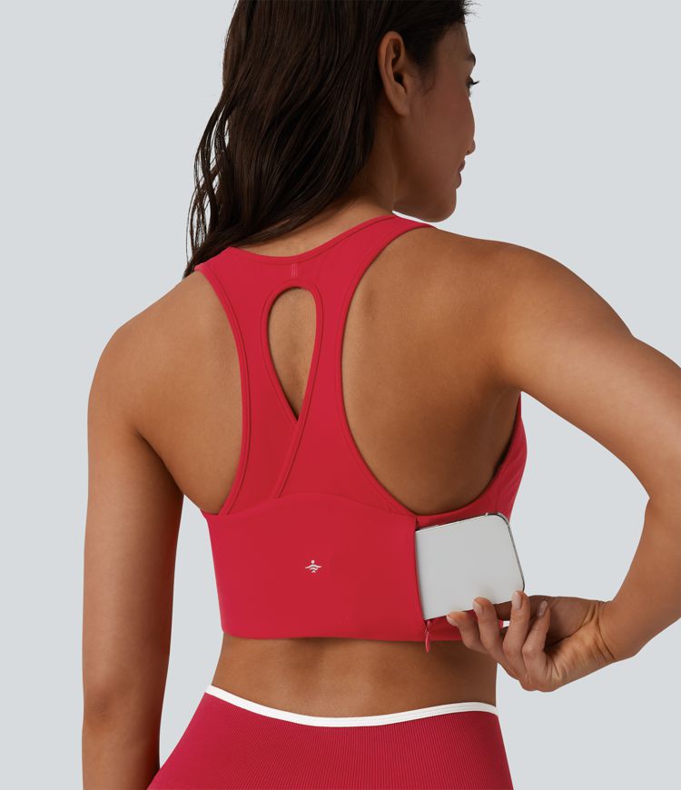 Softlyzero™ Plush - Sport-BH mit U-Ausschnitt, Rückentasche, leichtem Support, Racerback und integriertem BH