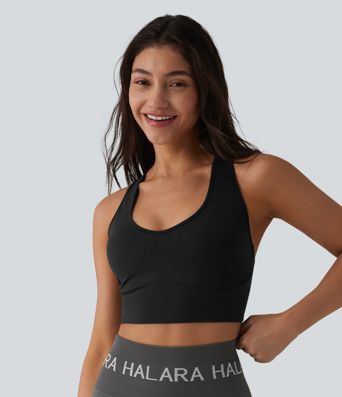 SoftlyZero™ Plush Low Support Racerback U-Neck Built-in Bra Yoga Sports Bra with Pocket