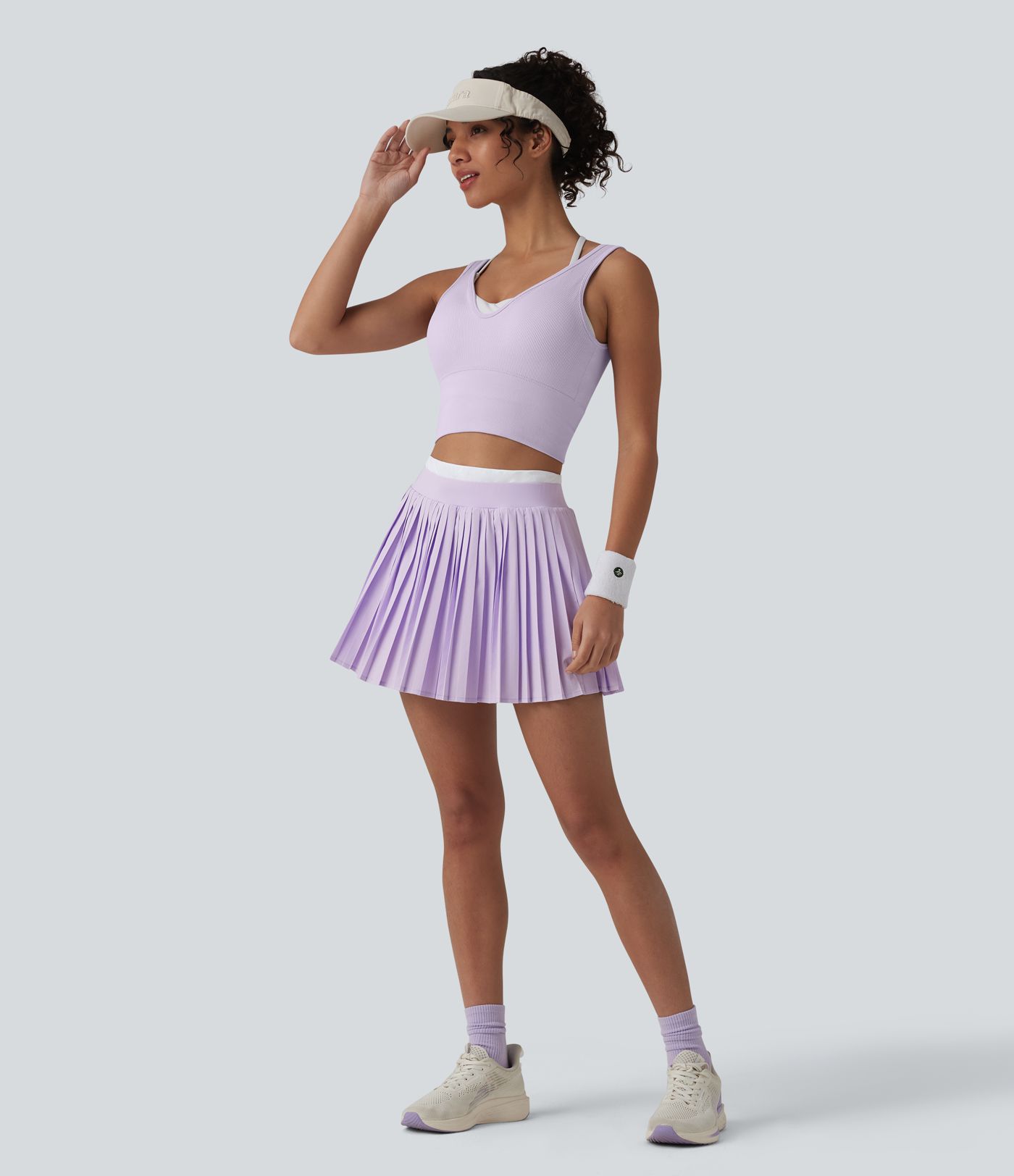 Breezeful™ High Waisted Color Block 2-in-1 Pleated Mini Quick Dry Tennis Skirt with Pockets