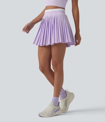 Breezeful™ High Waisted Color Block 2-in-1 Pleated Mini Quick Dry Tennis Skirt with Pockets
