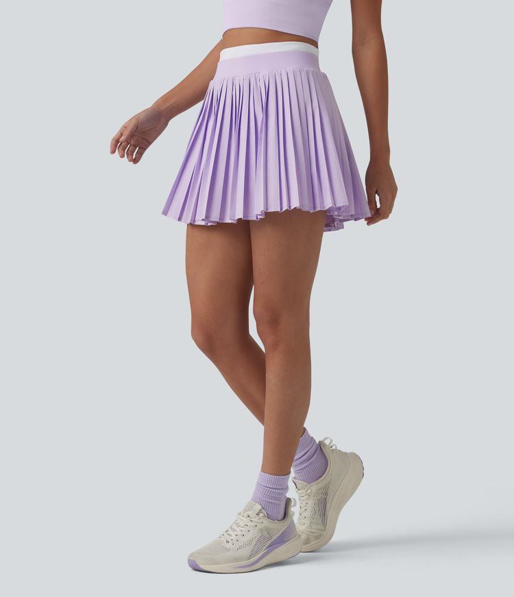 Breezeful™ High Waisted Color Block 2-in-1 Pleated Mini Quick Dry Tennis Skirt with Pockets