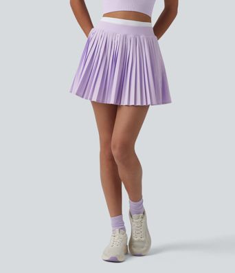Breezeful™ High Waisted Color Block 2-in-1 Pleated Mini Quick Dry Tennis Skirt with Pockets