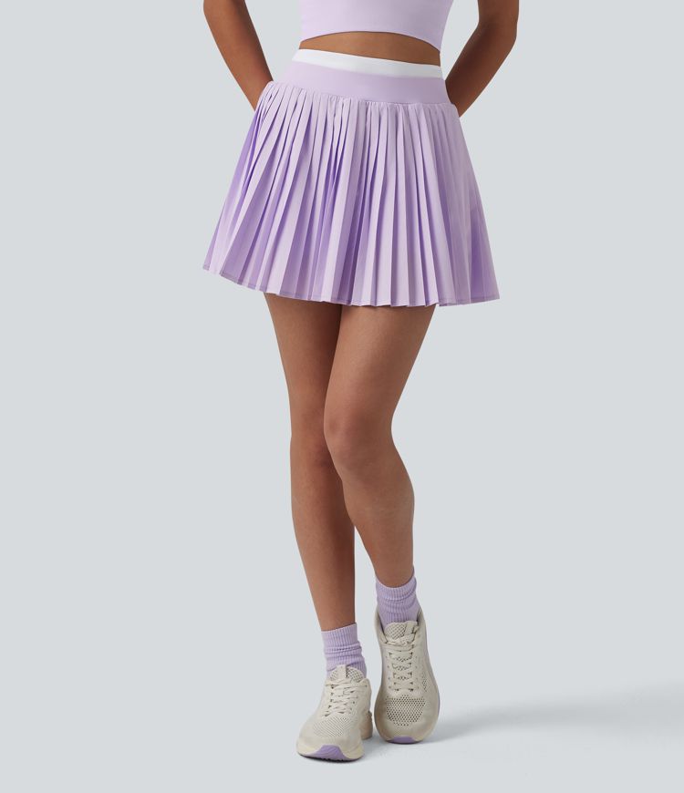 Breezeful™ High Waisted Color Block 2-in-1 Pleated Mini Quick Dry Tennis Skirt with Pockets