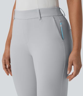 Mid Rise Quick Dry Golf Slim Pants-Golf Tee Pocket-UPF40+