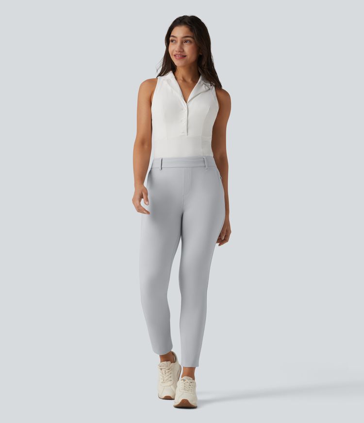 Mid Rise Quick Dry Golf Slim Pants-Golf Tee Pocket-UPF40+