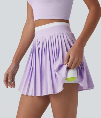 Breezeful™ High Waisted Color Block 2-in-1 Pleated Mini Quick Dry Tennis Skirt with Pockets