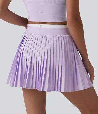 Breezeful™ High Waisted Color Block 2-in-1 Pleated Mini Quick Dry Tennis Skirt with Pockets