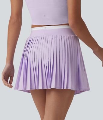 Breezeful™ High Waisted Color Block 2-in-1 Pleated Mini Quick Dry Tennis Skirt with Pockets