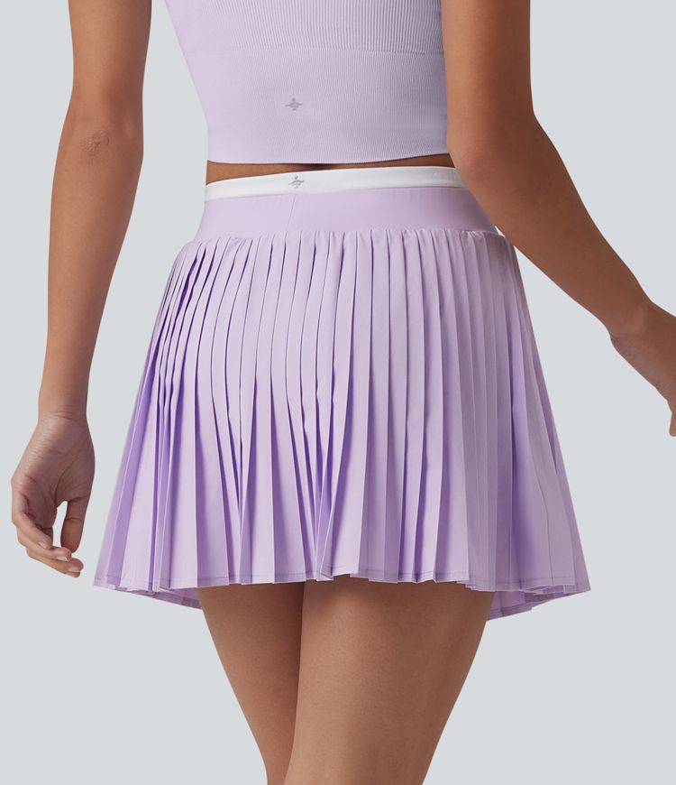 Breezeful™ High Waisted Color Block 2-in-1 Pleated Mini Quick Dry Tennis Skirt with Pockets