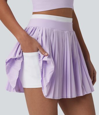 Breezeful™ High Waisted Color Block 2-in-1 Pleated Mini Quick Dry Tennis Skirt with Pockets