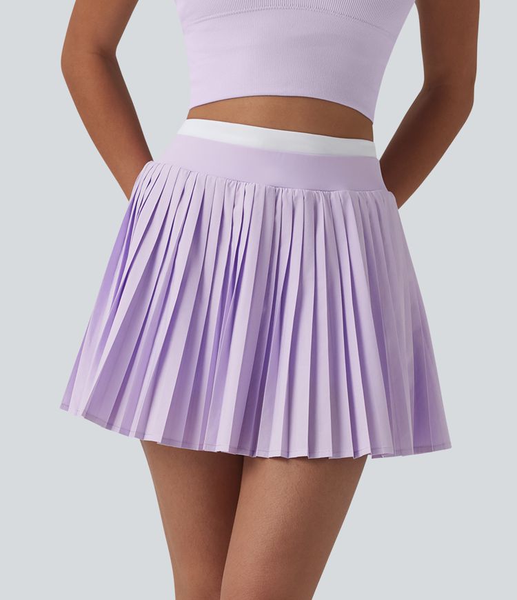 Breezeful™ High Waisted Color Block 2-in-1 Pleated Mini Quick Dry Tennis Skirt with Pockets