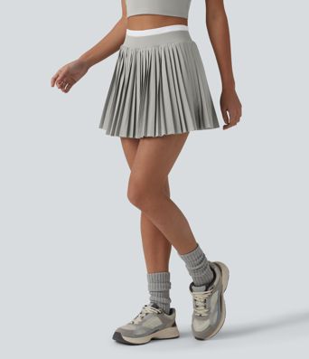 Breezeful™ High Waisted Color Block 2-in-1 Pleated Mini Quick Dry Tennis Skirt with Pockets