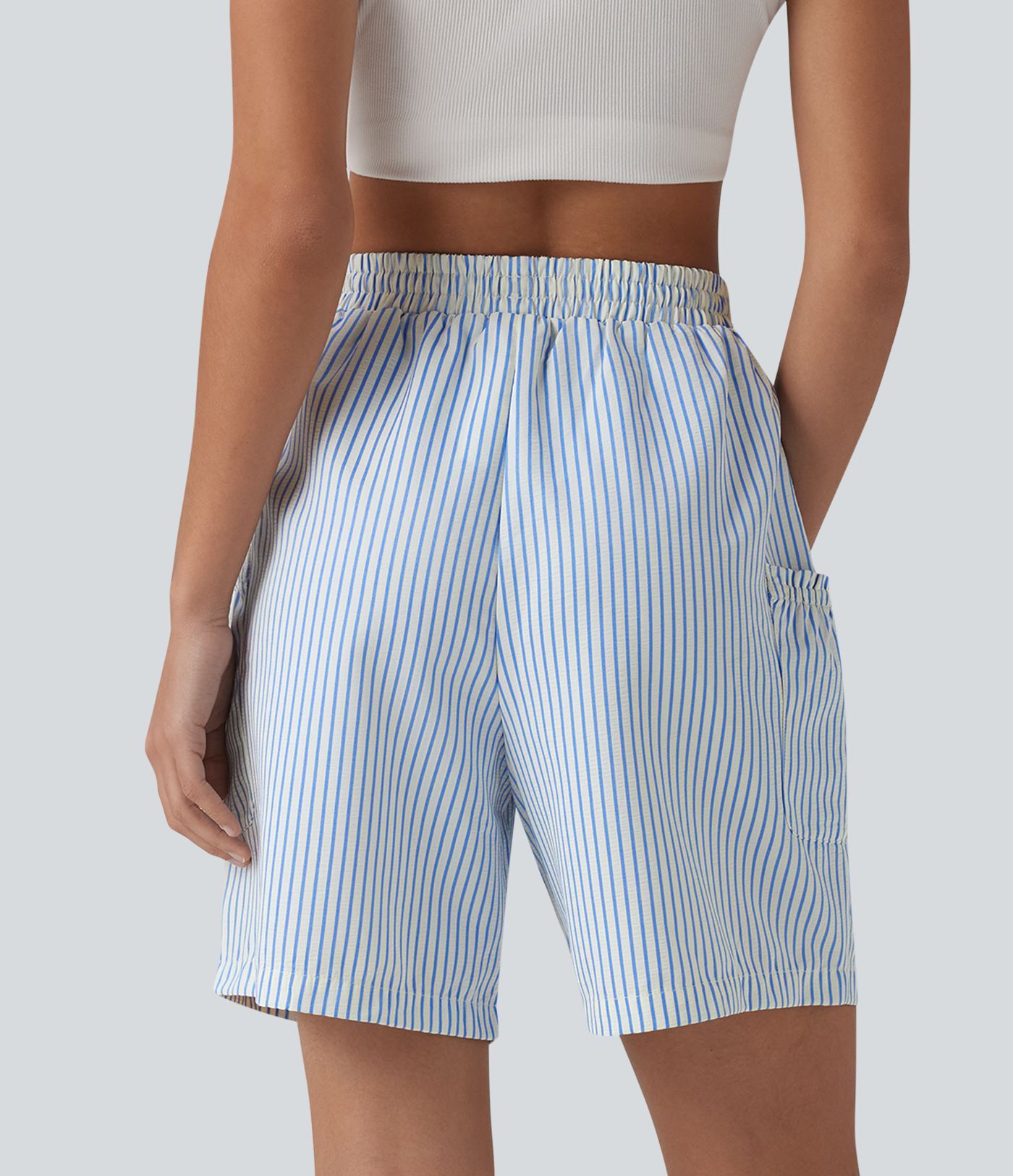 High Waisted Drawstring Stripes Resort Baggy Shorts with Pockets