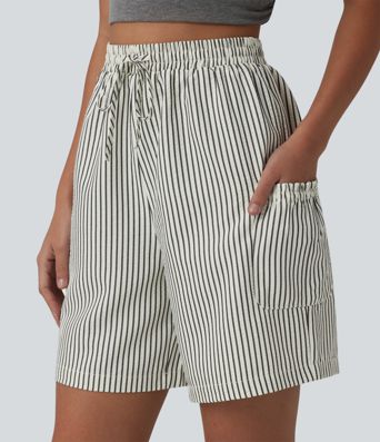 Shorts holgados estilo resort de cintura alta con cordón, rayas y bolsillos